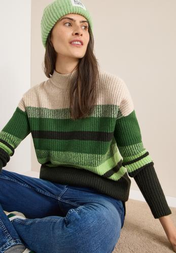 Gestreifter Mouliné Pullover L - Raw Khaki