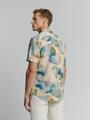 Shirt Short Sleeve Revers Collar Allover Printed With Linen M Regular Fit - Blue