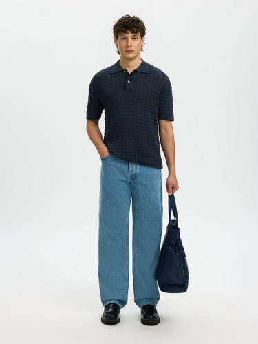 SLHMATTIS SS KNIT NEW CABLE POLO L Normal geschnitten - Sky Captain