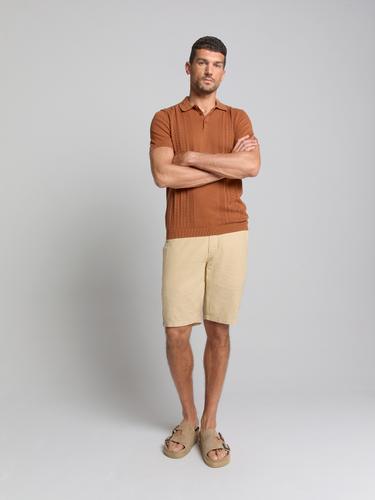 Pullover Short Sleeve Polo Solid Placed Jacquard M Regular Fit - Caramel
