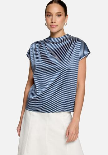 Satinbluse gestreift mit Stehkragen 36 - Dark Blue/white