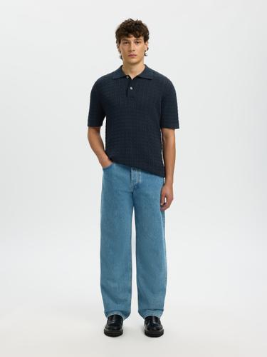 SLHMATTIS SS KNIT NEW CABLE POLO L Normal geschnitten - Sky Captain