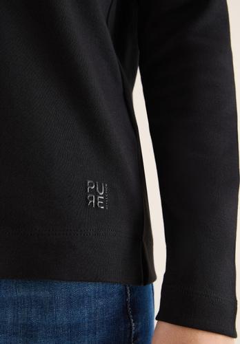 Funnelneck Shirt in Unifarbe - Schwarz / S