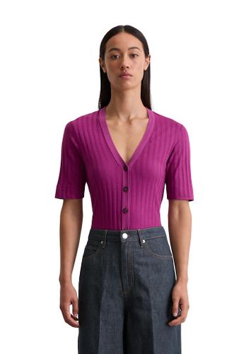 Pointelle-Kurzarm-Cardigan slim S Slim Fit - Fresh Berry