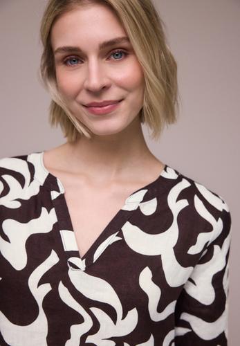 Midi-Kleid aus Leinen mit Print 36 - Espresso Brown