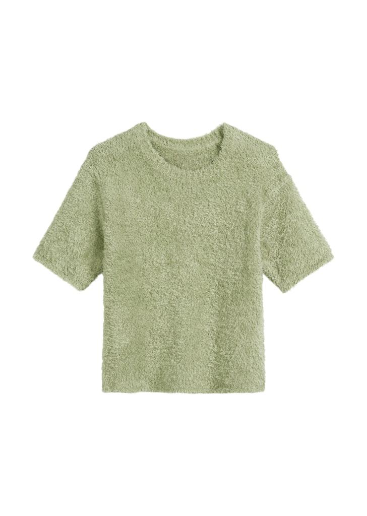 Fuzzy-Knit-Kurzarm-Pullover loose S Relaxed Fit - Smooth Sage