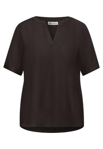 Kurzarm Bluse mit Turn-Up 36 - Espresso Brown