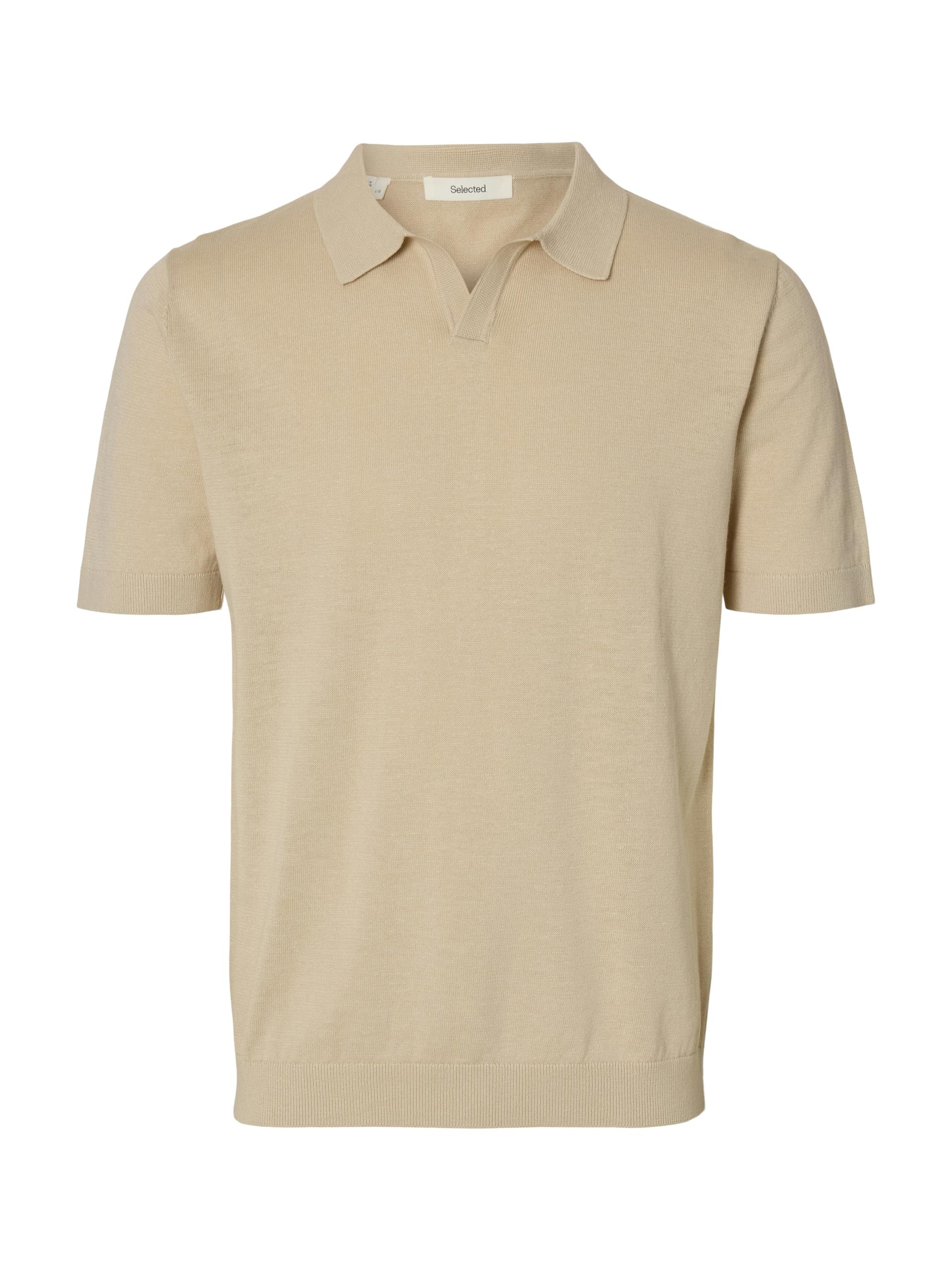 SLHMATTIS SS LINEN BLEND OPEN POLO NOOS M Normal geschnitten - Oatmeal