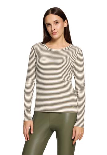 Streifenshirt L Leicht tailliert - Khaki/Cream