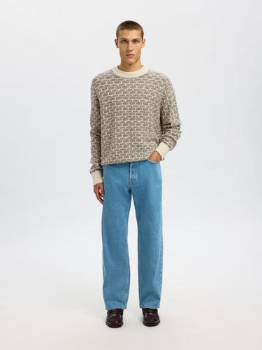 SLHKEITH LS KNIT RELAXED CREW NECK XL Locker geschnitten - Egret
