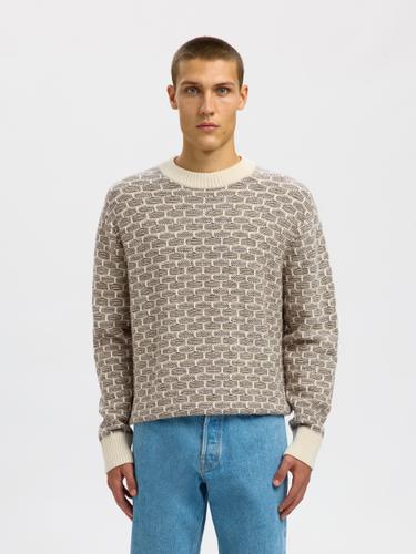 SLHKEITH LS KNIT RELAXED CREW NECK XL Locker geschnitten - Egret
