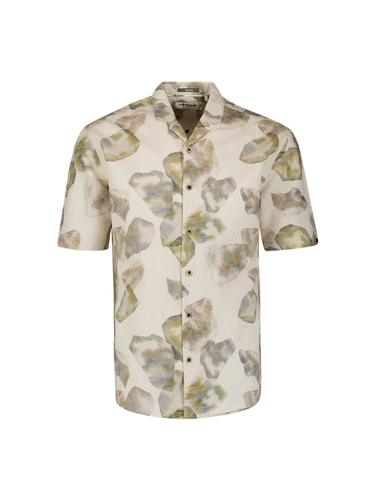 Shirt Short Sleeve Allover Printed With Linen L Regular Fit - Green
