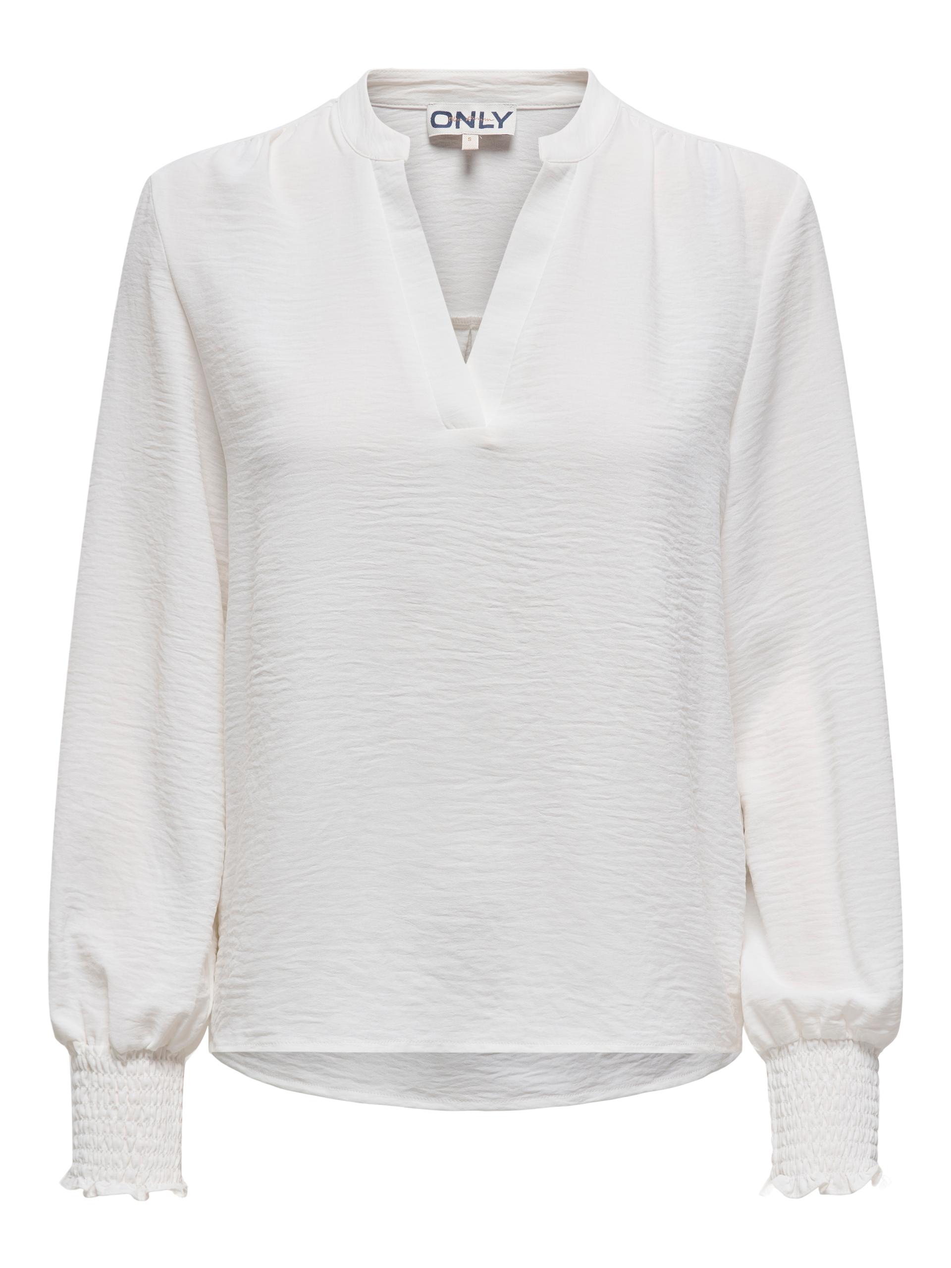 ONLMETTE V-NECK LS SMOCK TOP NOOS WVN M Normal geschnitten - Cloud Dancer