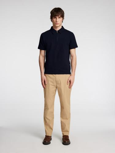 SLHSANDER SEERSUCKER ZIP SS POLO Blau M