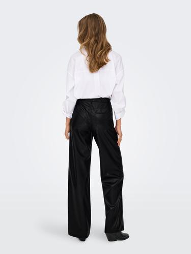 ONLMADISON HW WIDE FAUX LEATHER PANT PNT M/32 Locker geschnitten - Black