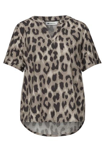 Bluse mit Split Neck und Animal Print 36 - Timeless Beige