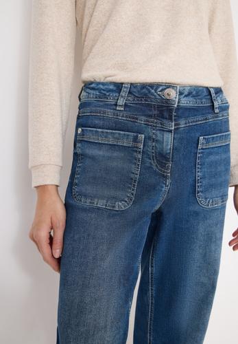 Wide Leg Patch Pocket Jeans 28/30 - Mid Blue Used Wash