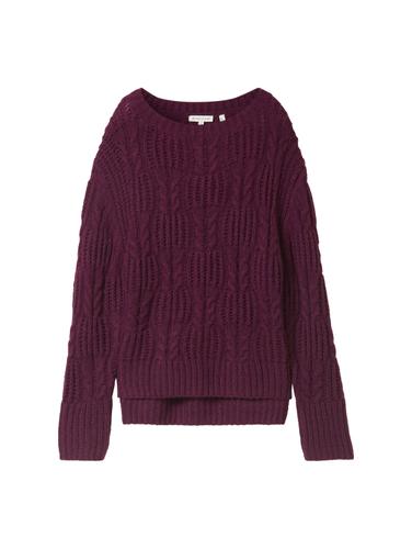 Strukturierter Pullover mit Schlitzen L Loose Fit - Black Berry Melange