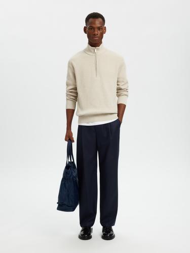 SLHRODNEY LS HIGH NECK HALF ZIP S Normal geschnitten - Oatmeal