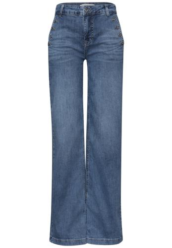 Wide Leg Jeans mit Knopfdetails 29/30 - Medium Blue Wash