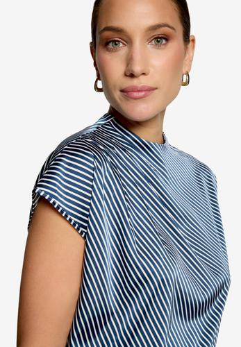Satinbluse gestreift mit Stehkragen 36 - Dark Blue/white