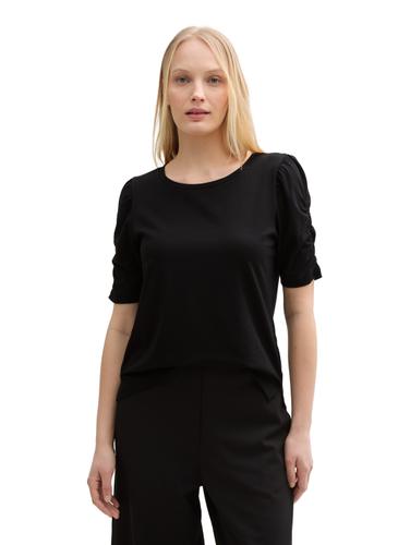 T-Shirt mit Raffärmeln L Regular Fit - Deep Black