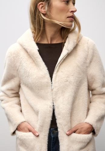 Fake Fur Mantel mit Kapuze