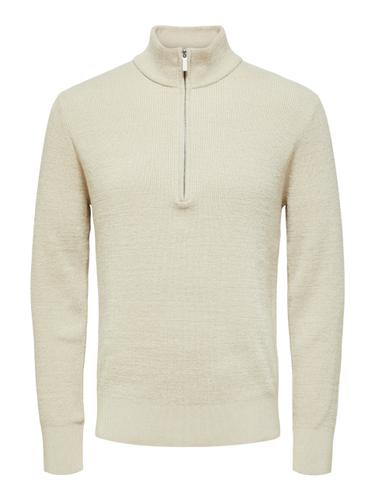 SLHRODNEY LS HIGH NECK HALF ZIP S Normal geschnitten - Oatmeal