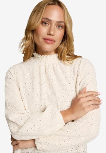 Bluse mit Lochmuster 44 - Eggnog