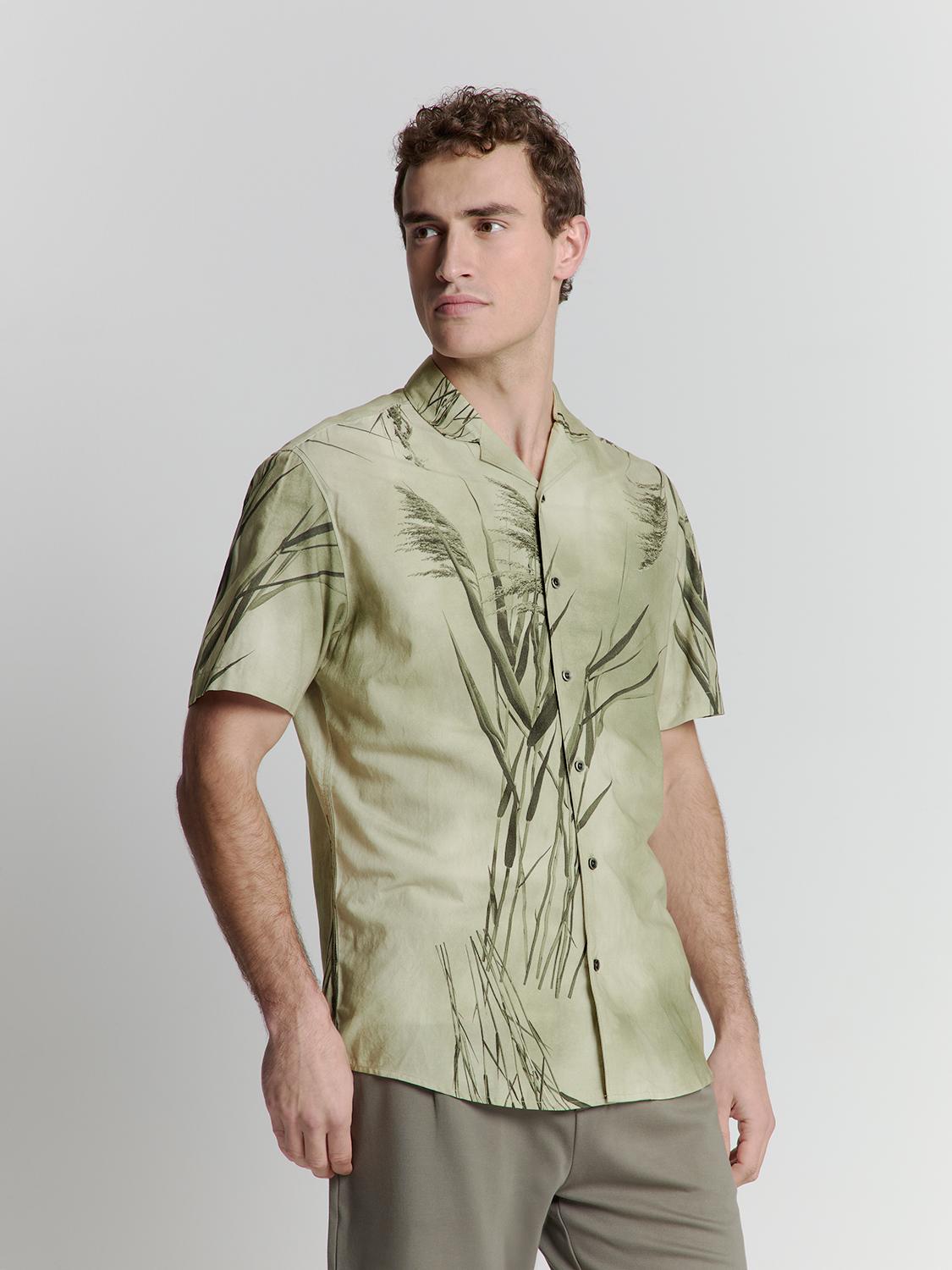 Shirt Short Sleeve Revers Collar Allover Printed L Regular Fit - Mint