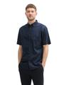 Regular Fit Kurzarmhemd mit Leinenanteil im Pünktchen-Muster L Regular Fit - Navy Dot Design