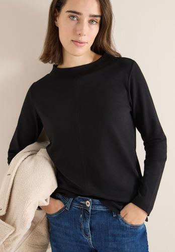 Funnelneck Shirt in Unifarbe - Schwarz / S
