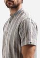 Shirt Short Sleeve Yarn Dyed Dobby Stripe With Linen M Regular Fit - Blue