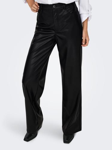 ONLMADISON HW WIDE FAUX LEATHER PANT PNT M/32 Locker geschnitten - Black