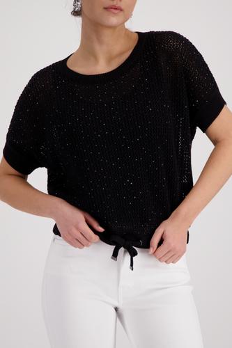 Ajour-Strickpullover mit Strasssteinen