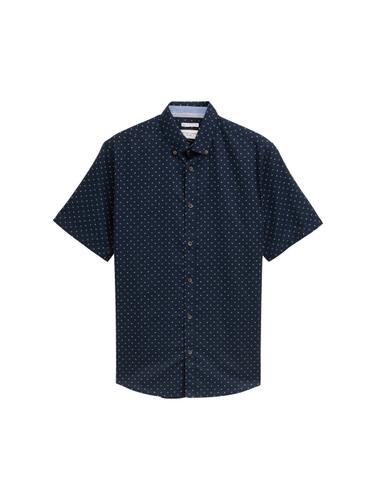Regular Fit Kurzarmhemd mit Leinenanteil im Pünktchen-Muster L Regular Fit - Navy Dot Design