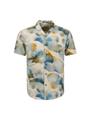 Shirt Short Sleeve Revers Collar Allover Printed With Linen M Regular Fit - Blue