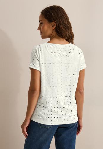 T-Shirt mit Lochmuster M - Vanilla White