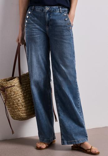 Wide Leg Jeans mit Knopfdetails 29/30 - Medium Blue Wash