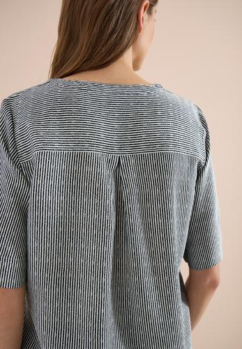 Kurzarm Bluse mit Split Neck und Streifen