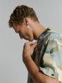 Shirt Short Sleeve Revers Collar Allover Printed With Linen M Regular Fit - Blue