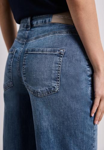 Wide Leg Jeans mit Knopfdetails 29/30 - Medium Blue Wash