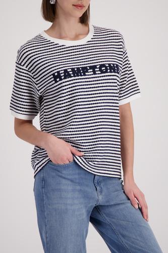 T-Shirt mit Struktur und Schriftzug 42 - Marine Ringel