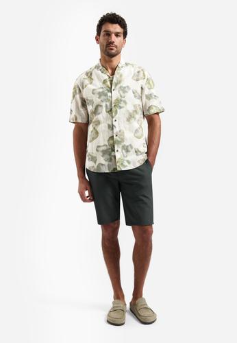 Shirt Short Sleeve Allover Printed With Linen L Regular Fit - Green