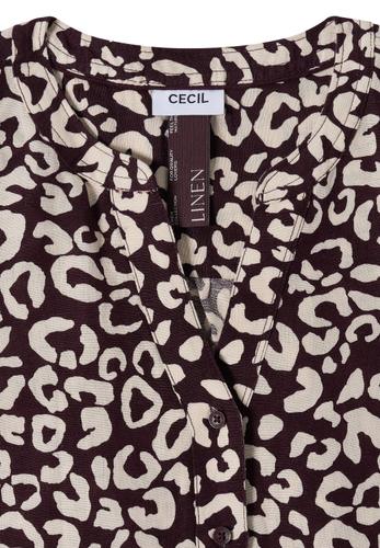 Bluse mit Leo-Muster aus Leinenmix M - Rich Burgundy