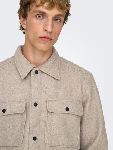 ONSASH OVR WOOLEN LOOK PKT LS SHIRT NOOS M Normal geschnitten - Chinchilla