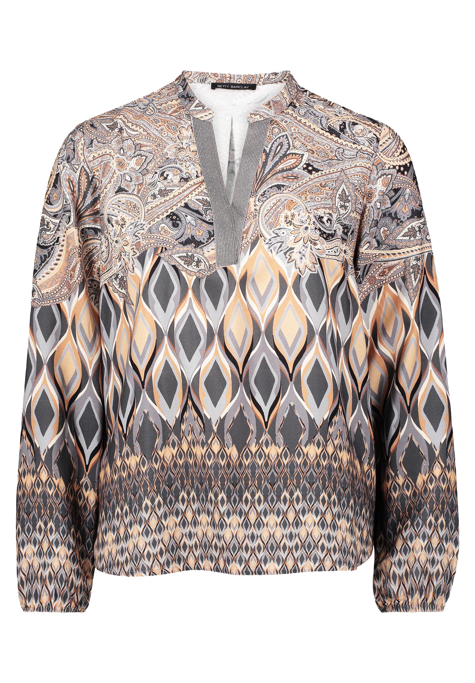 Longbluse 38 Figurumspielend - Grau/beige