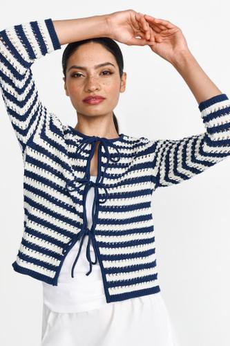 Striped Ajour cardigan with bows Blau L