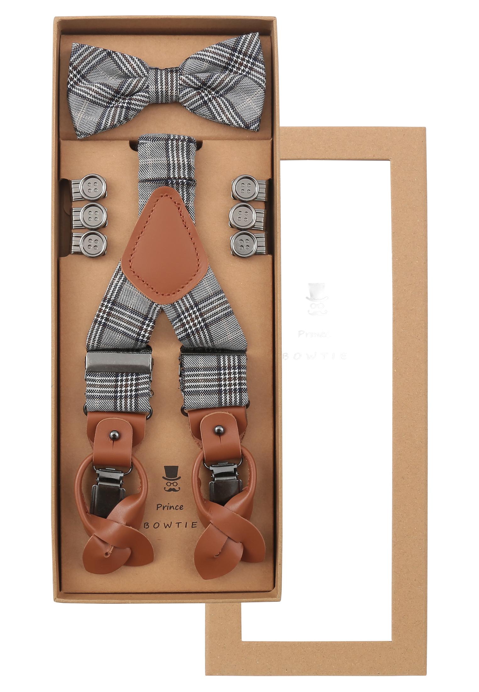 Set Hosenträger+Fliege Karo OS - M-braun