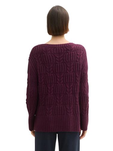 Strukturierter Pullover mit Schlitzen L Loose Fit - Black Berry Melange